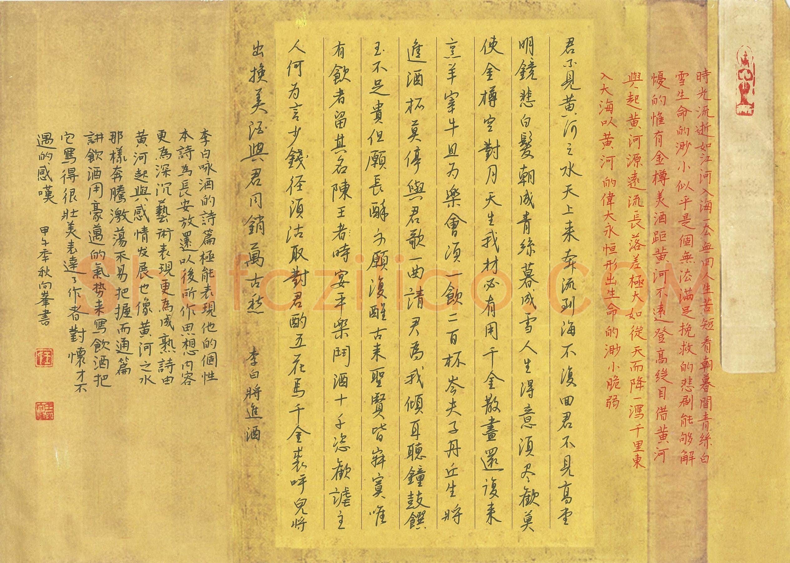 王向峰硬笔行书李白诗将进酒,王向峰硬笔书法作品