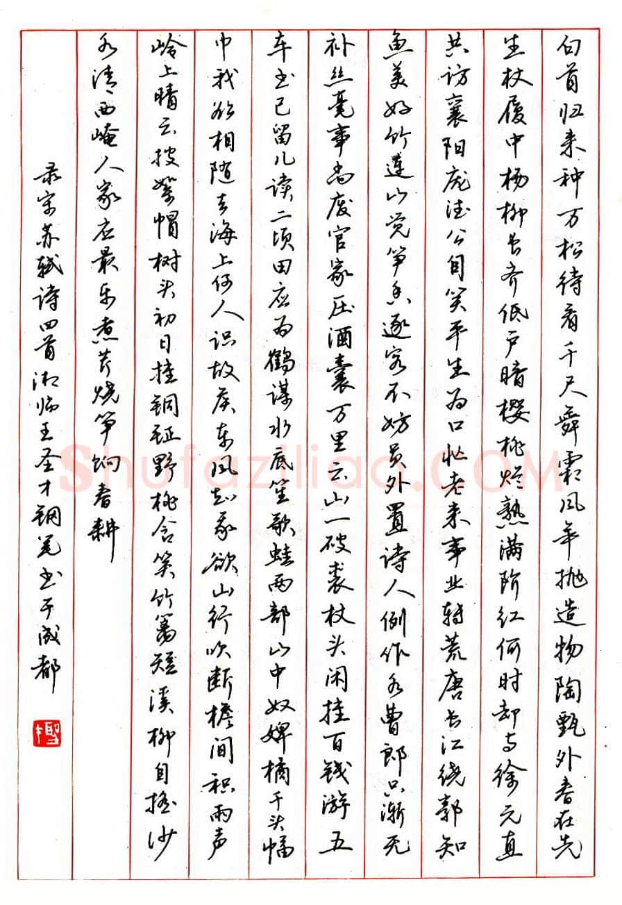 王圣才硬笔行书苏轼诗四首 硬笔书法作品欣赏