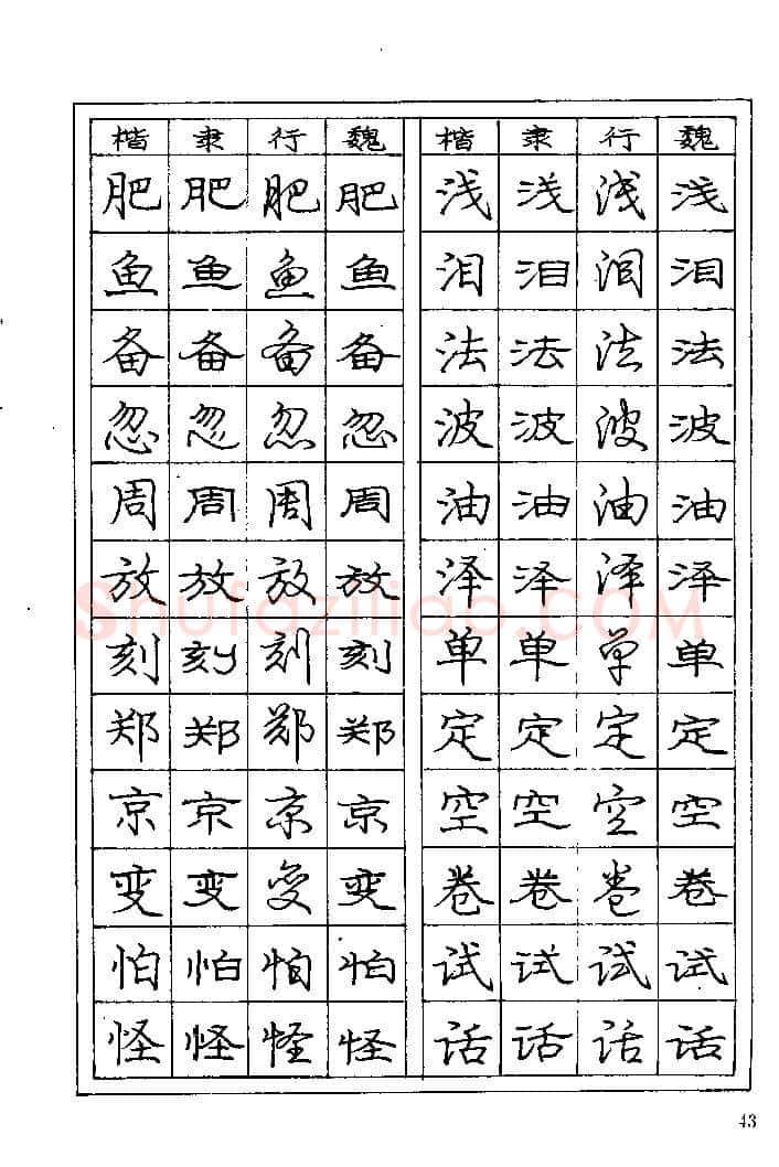 庞中华硬笔楷书字帖,摘自《庞中华钢笔字帖》84版
