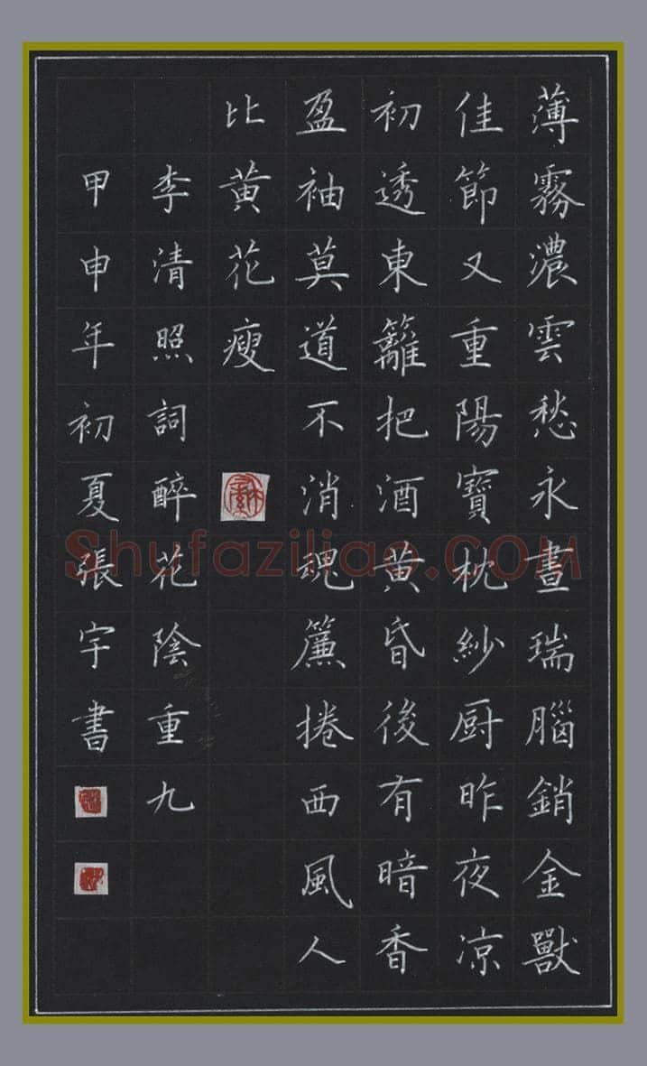 张宇硬笔楷书李清照词醉花阴,张宇硬笔书法作品