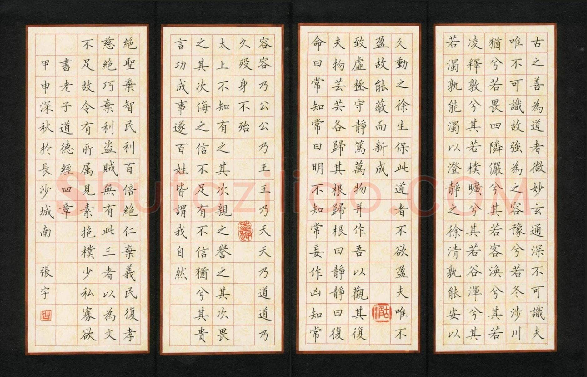 张宇硬笔楷书老子道德经四章,张宇硬笔书法作品