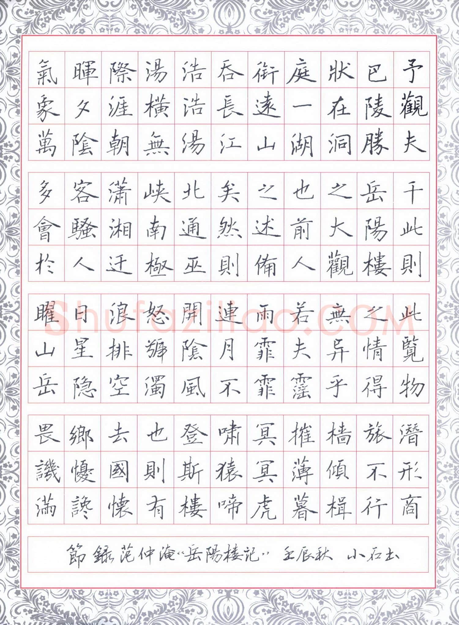 石鎏硬笔楷书岳阳楼记节录,石鎏硬笔书法作品