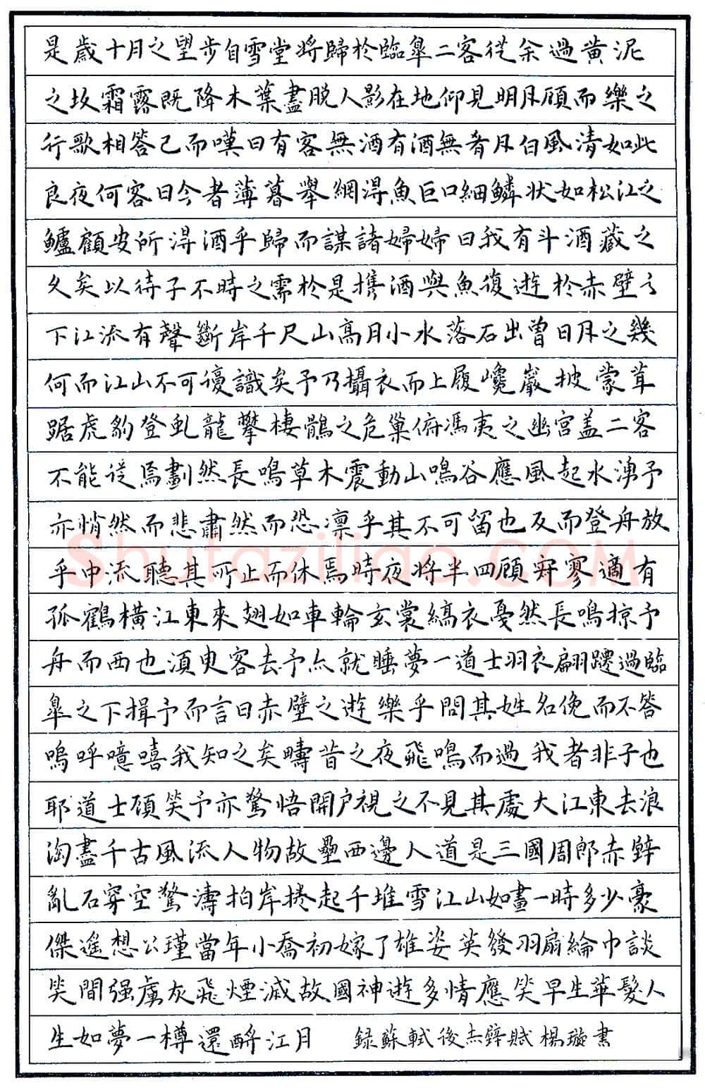 杨璇硬笔录苏轼后赤壁赋 硬笔书法作品欣赏