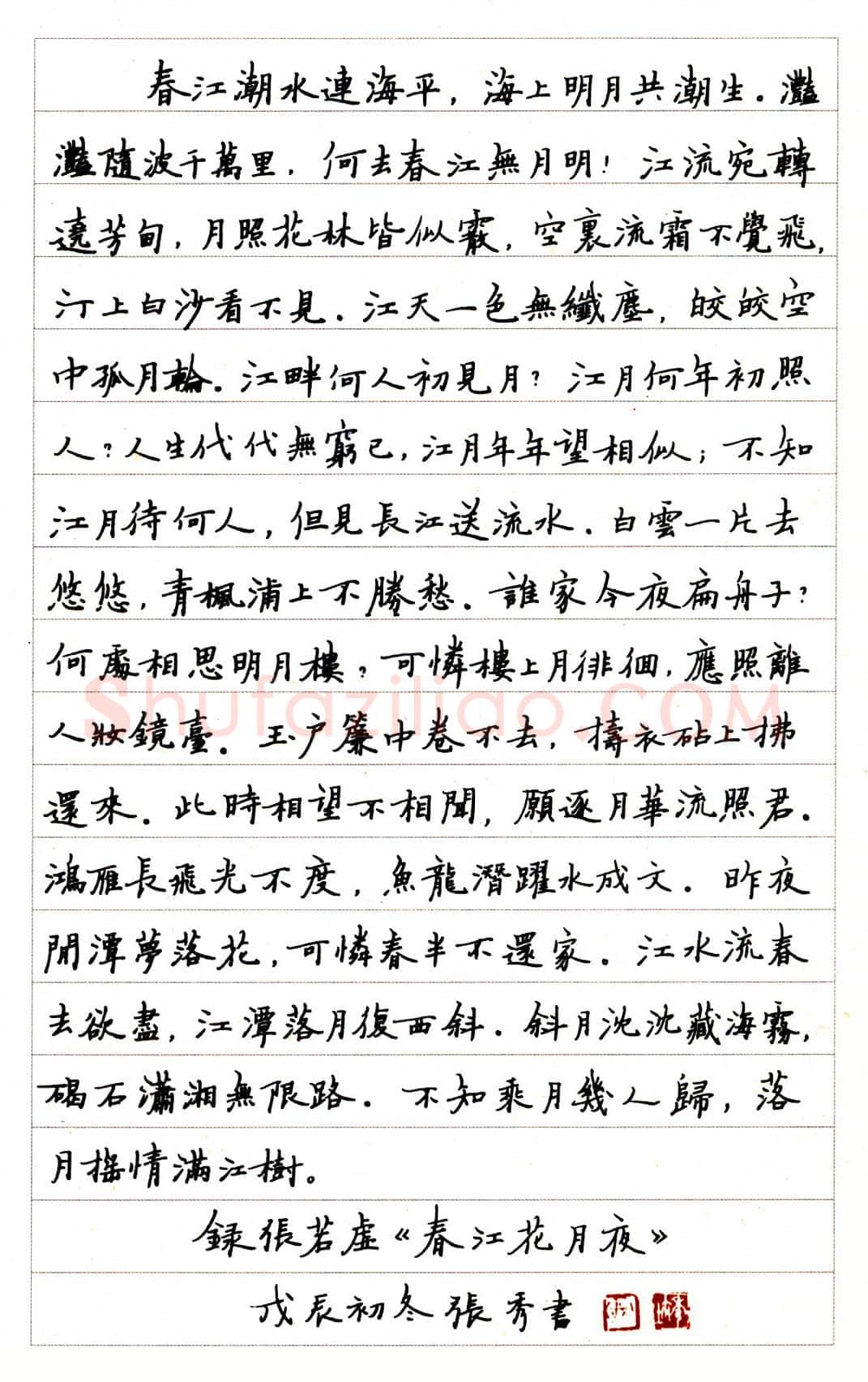 张秀硬笔楷书般若心经 硬笔书法作品欣赏