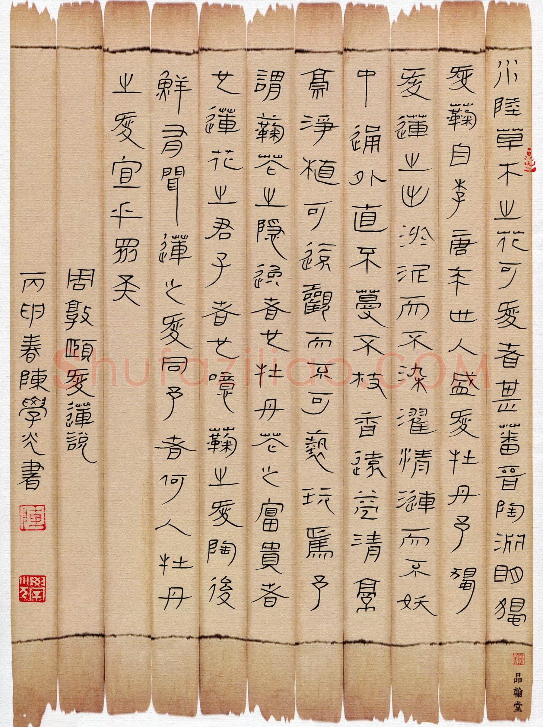 陈学光硬笔隶书周敦颐爱莲说,陈学光硬笔书法作品
