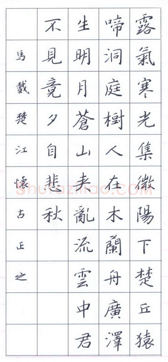 鲍正国硬笔楷书马戴楚江怀古,硬笔书法作品