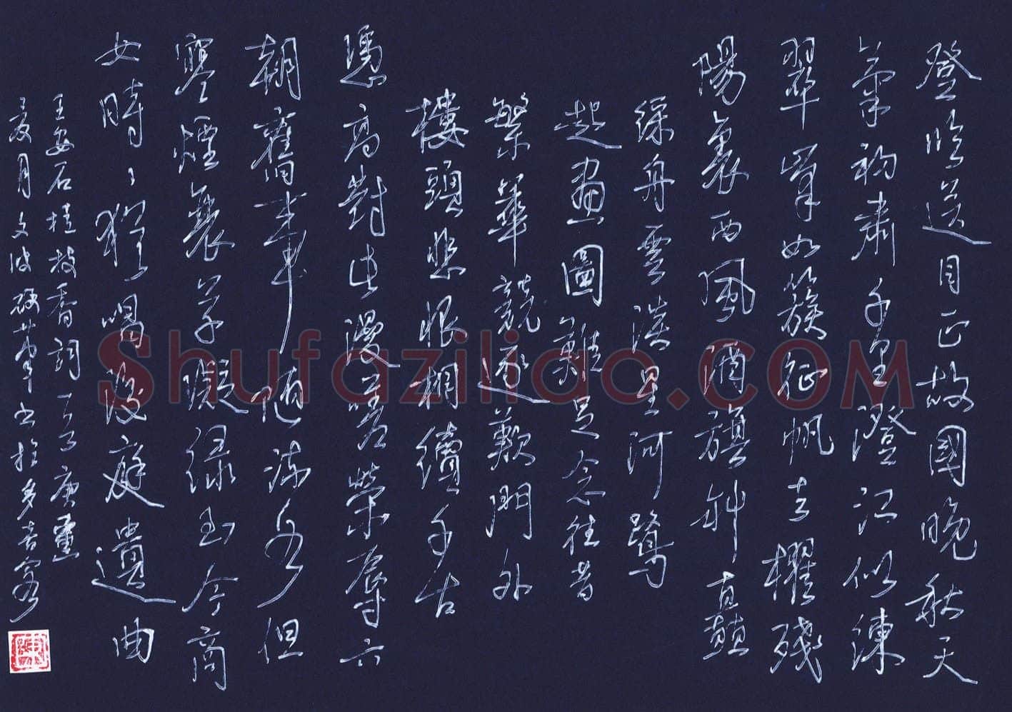 陈永生硬笔行草王安石桂枝香词一首,陈永生硬笔书法作品