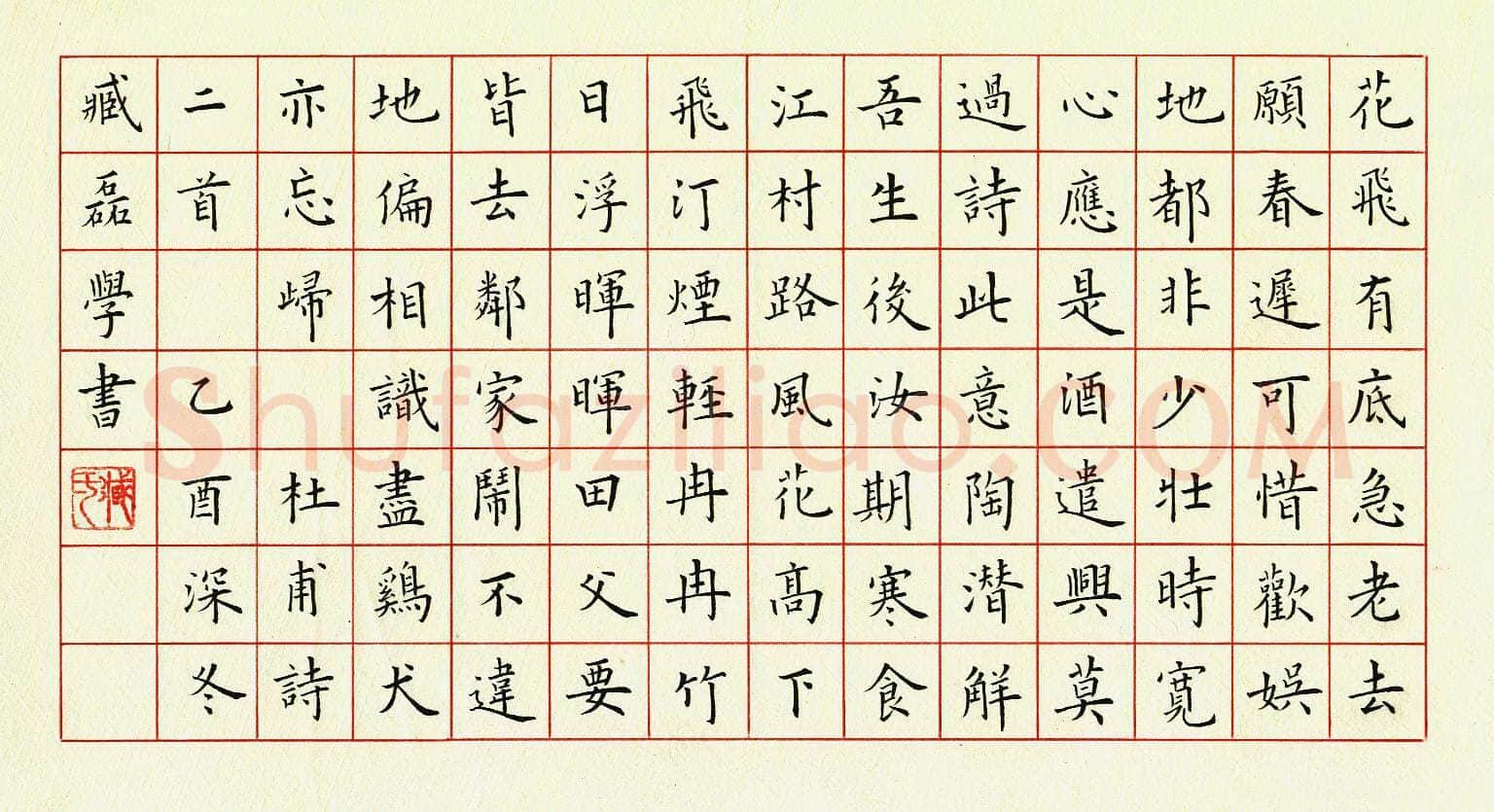 臧磊硬笔楷书杜甫诗二首,臧磊硬笔书法作品