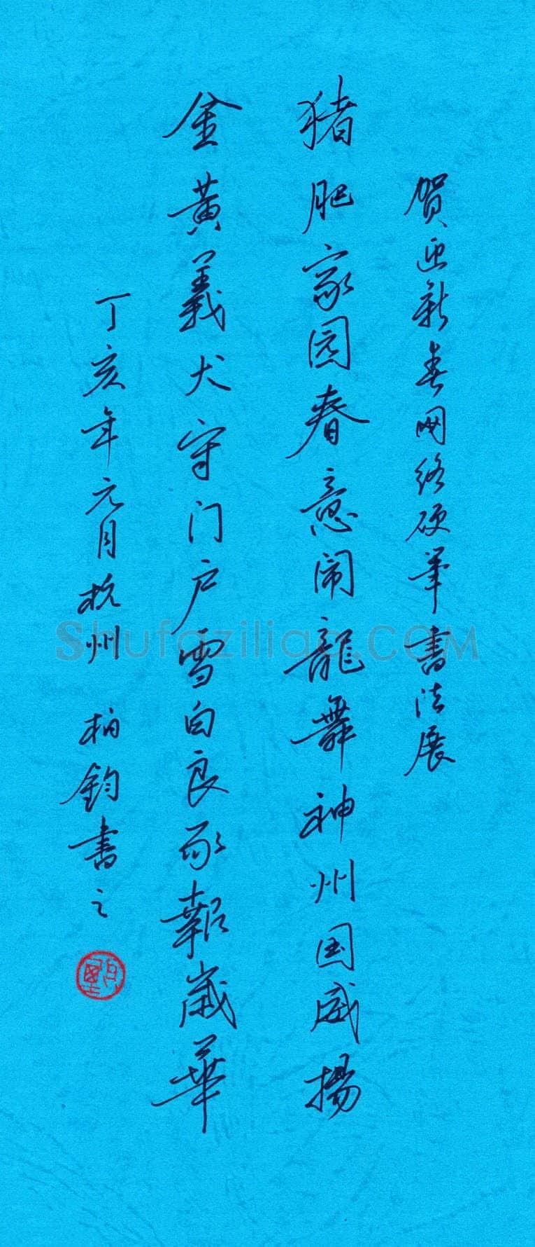 甄柏钧硬笔行书猪肥金黄联,硬笔书法作品