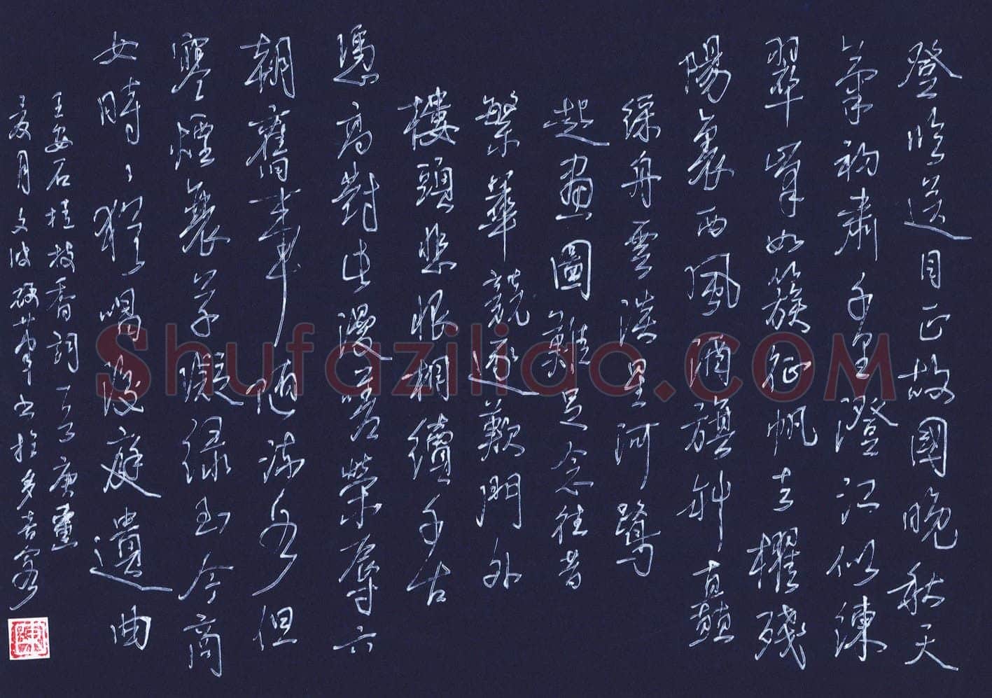 陈永生硬笔行草王安石桂枝香词一首,陈永生硬笔书法作品