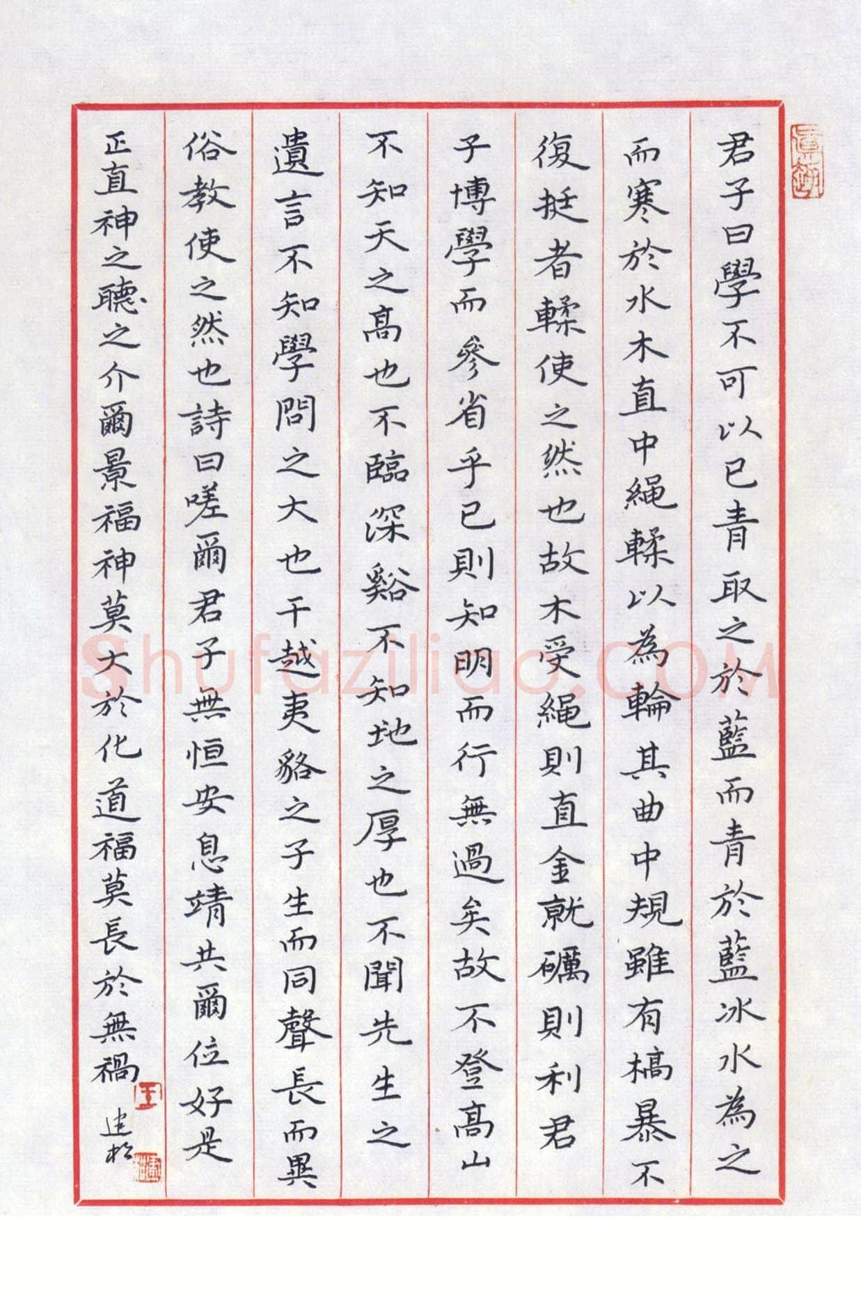 王建松硬笔楷书荀子劝学,王建松硬笔书法作品