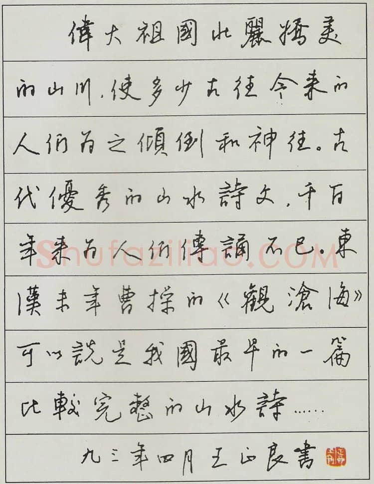 王正良硬笔行书现代文横抄,王正良硬笔书法作品