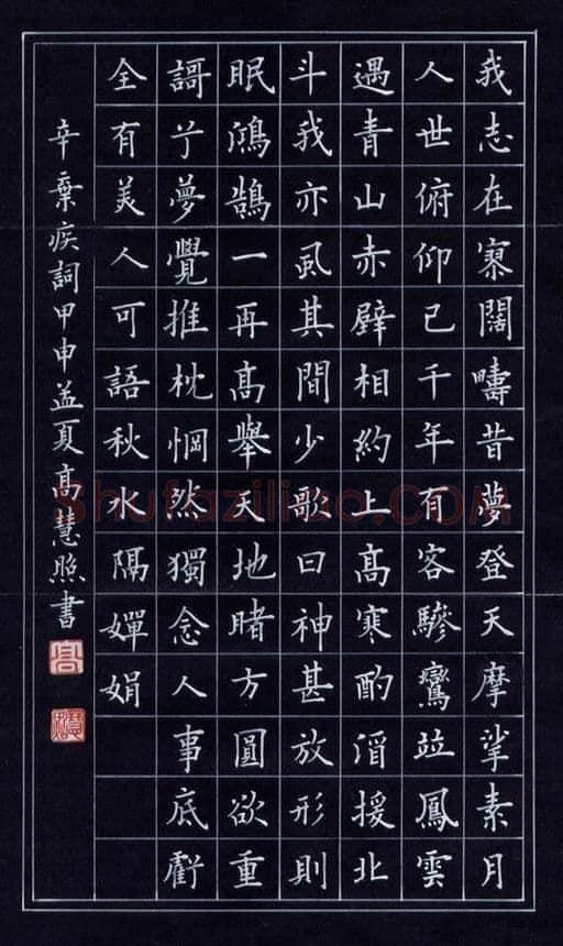 高慧照硬笔楷书辛弃疾词,硬笔书法作品