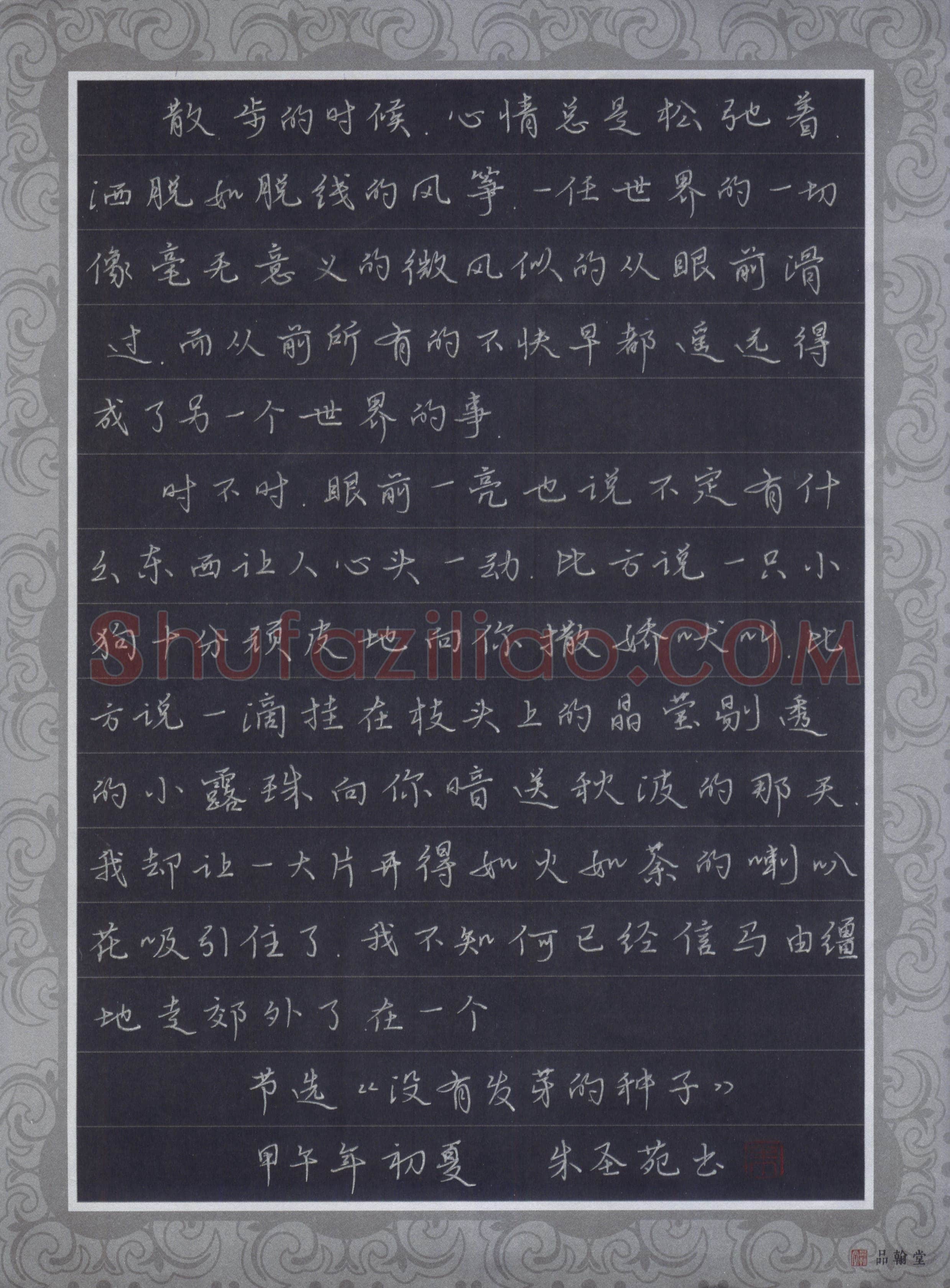 朱圣苑(少儿组 13岁 铜奖)硬笔书法大赛获奖作品,朱圣苑硬笔书法作品