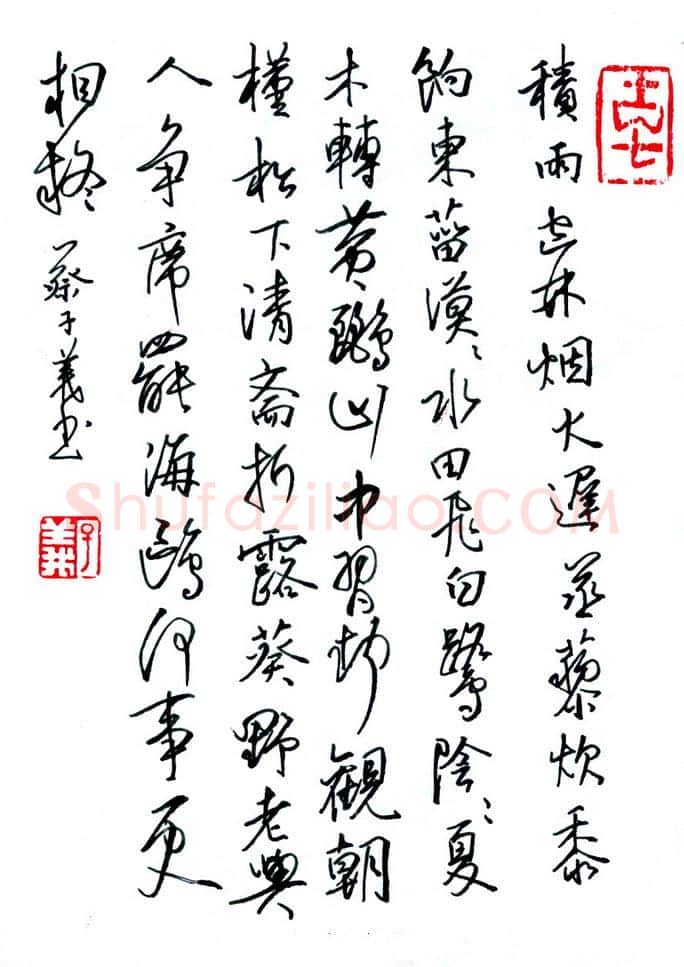 蔡子义硬笔行书王维诗积雨辋川庄作,蔡子义硬笔书法作品