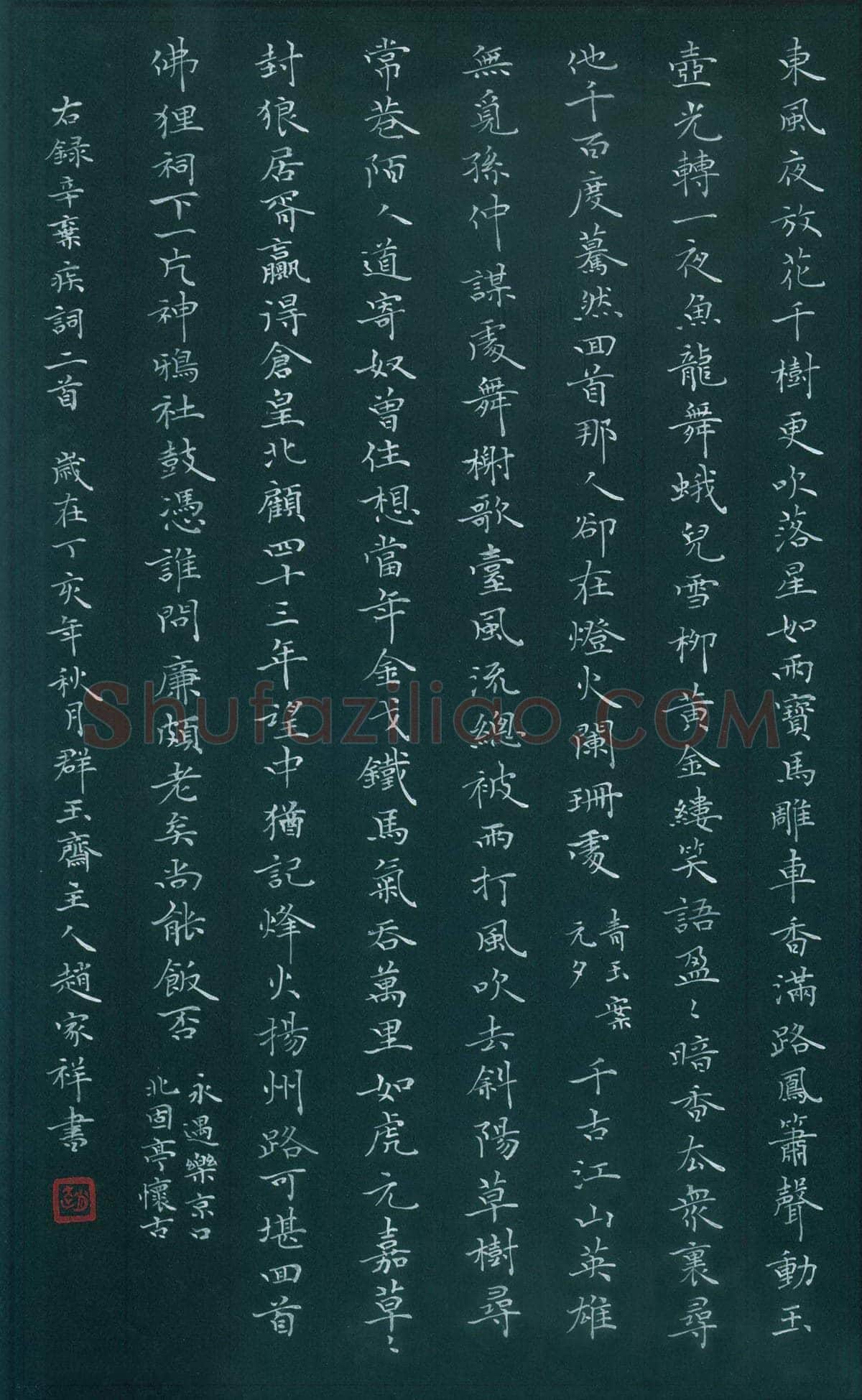 赵家祥硬笔楷书辛弃疾词二首,赵家祥硬笔书法作品