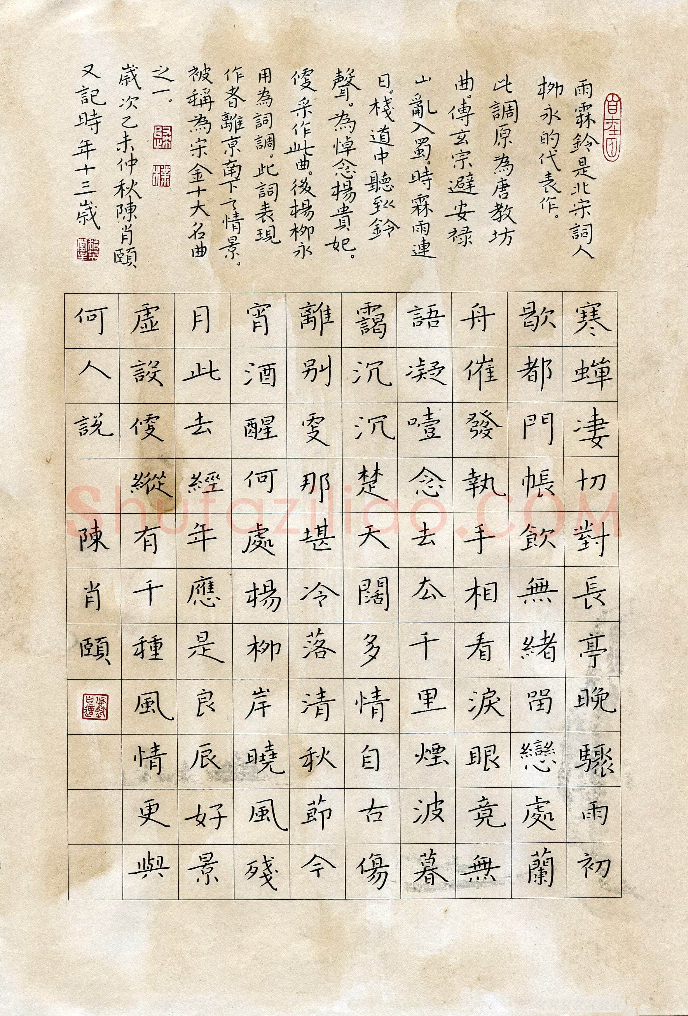 陈肖颐(少儿组 13岁 银奖)硬笔书法大赛获奖作品,陈肖颐硬笔书法作品