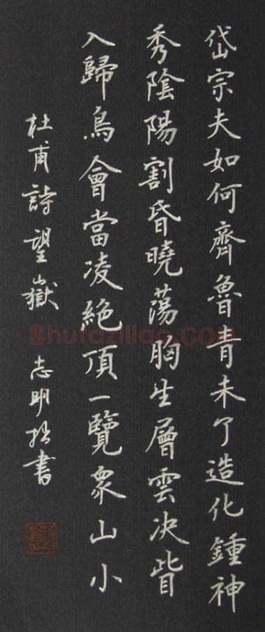 刘志明硬笔楷书杜甫诗望岳,刘志明硬笔书法作品