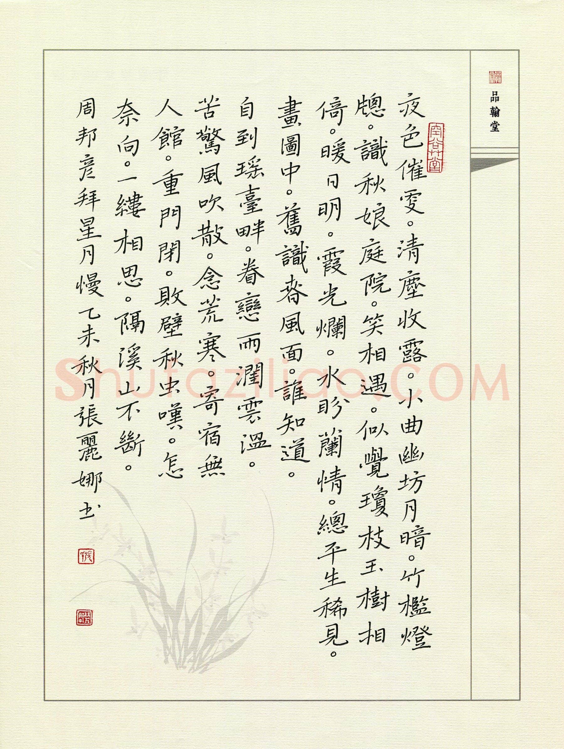 张丽娜硬笔楷书周邦彦词一首,张丽娜硬笔书法作品