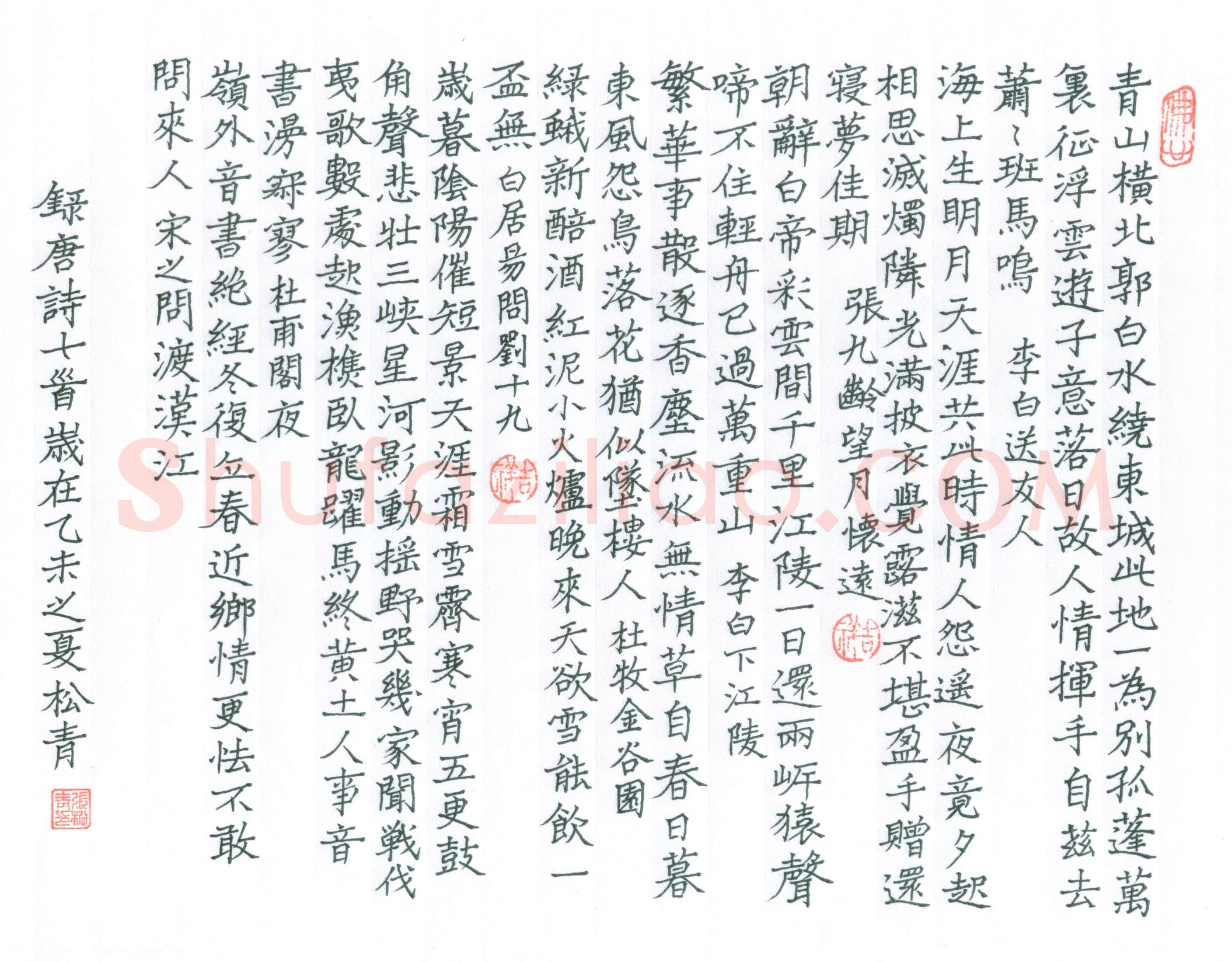 张松青硬笔楷书唐诗十首,张松青硬笔书法作品