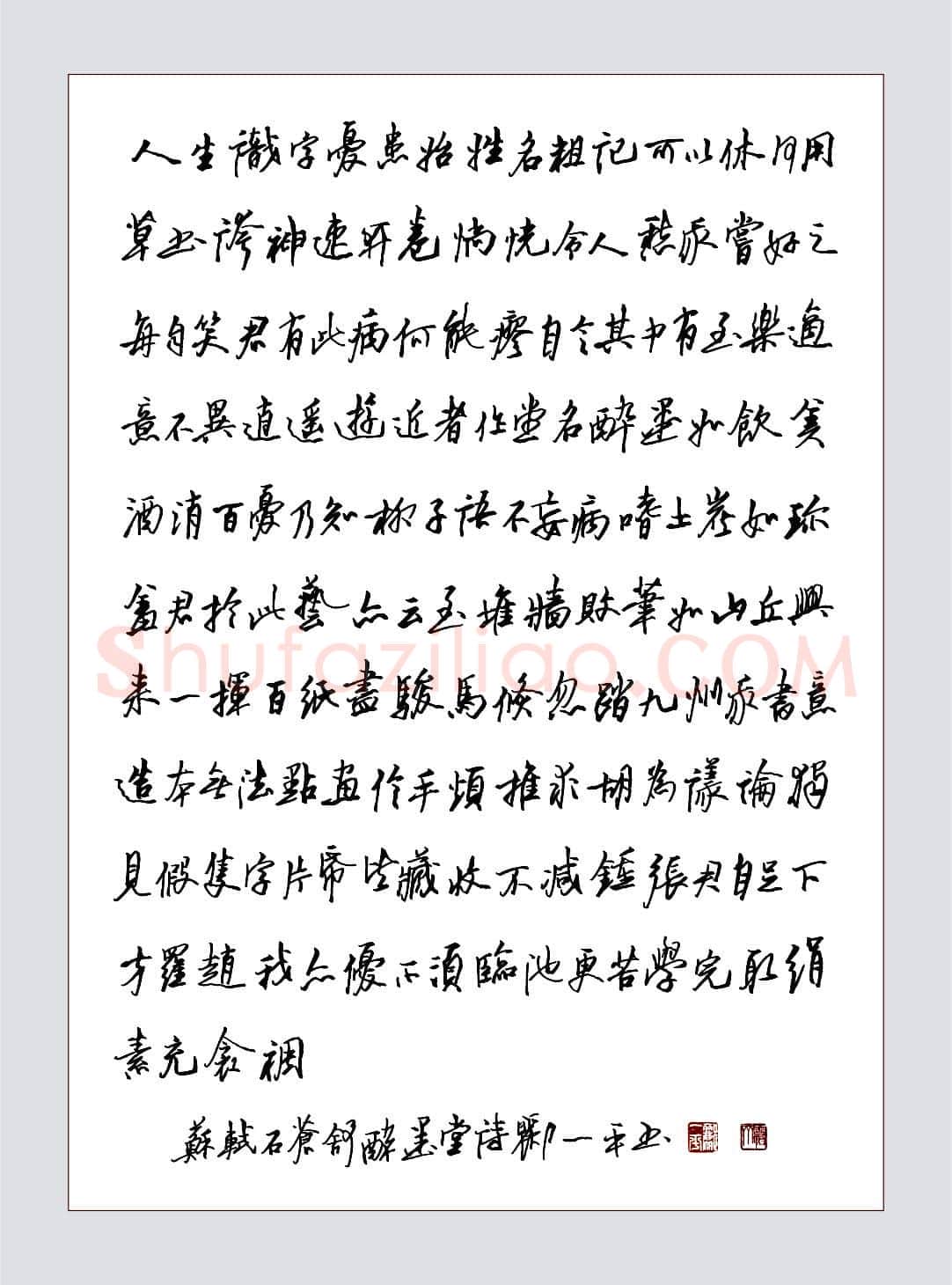 郦一平硬笔行草苏轼石苍舒醉墨堂诗,郦一平硬笔书法作品
