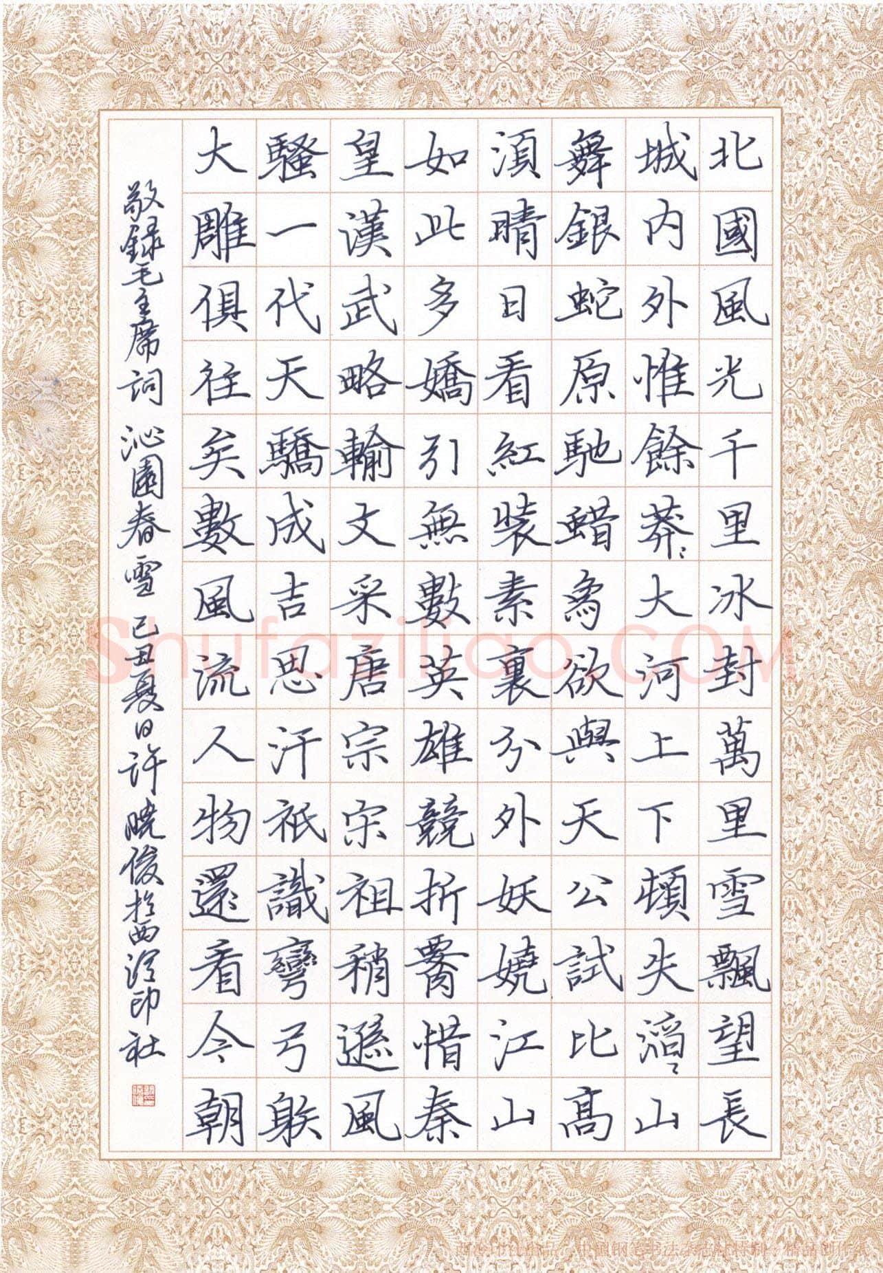 许晓俊硬笔楷书毛泽东词沁园春,许晓俊硬笔书法作品