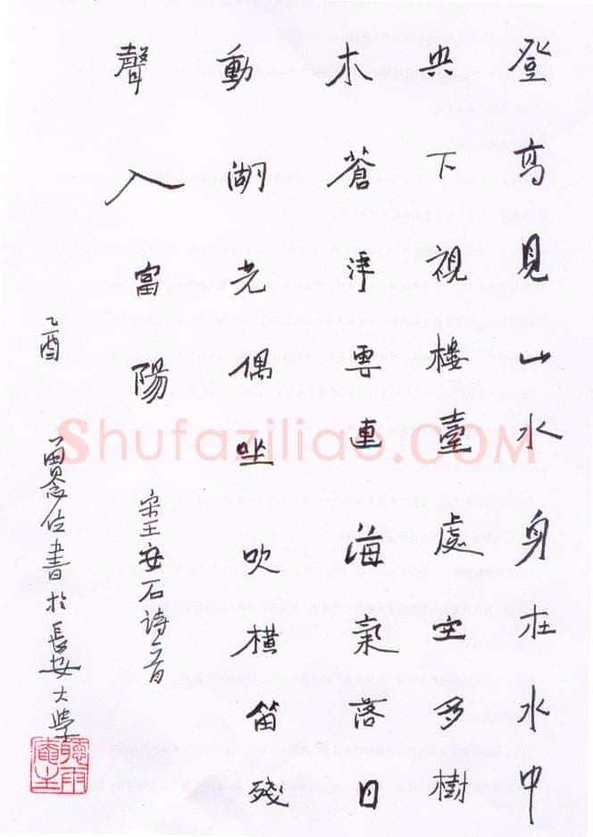 曾念位硬笔行书王安石诗一首,硬笔书法作品