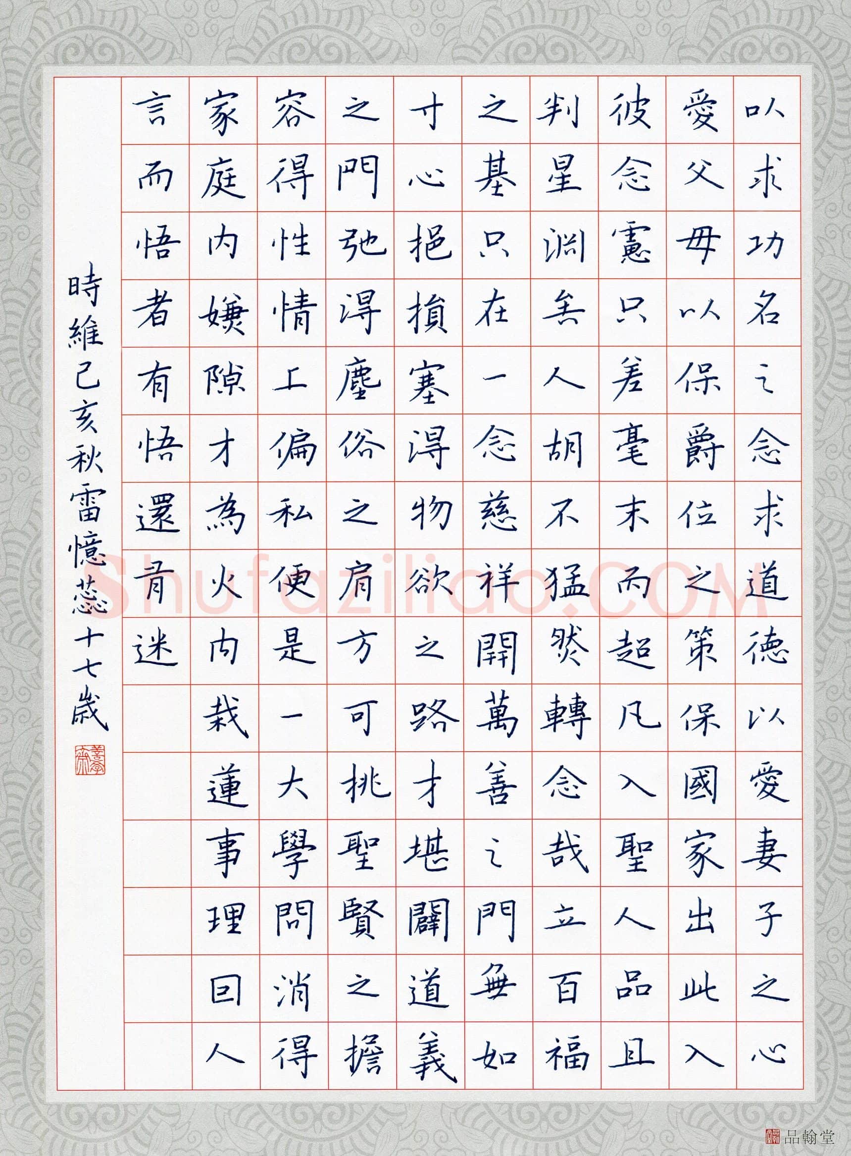 雷忆蕊(少儿组 17岁)硬笔书法大赛入围作品选登,雷忆蕊硬笔书法作品