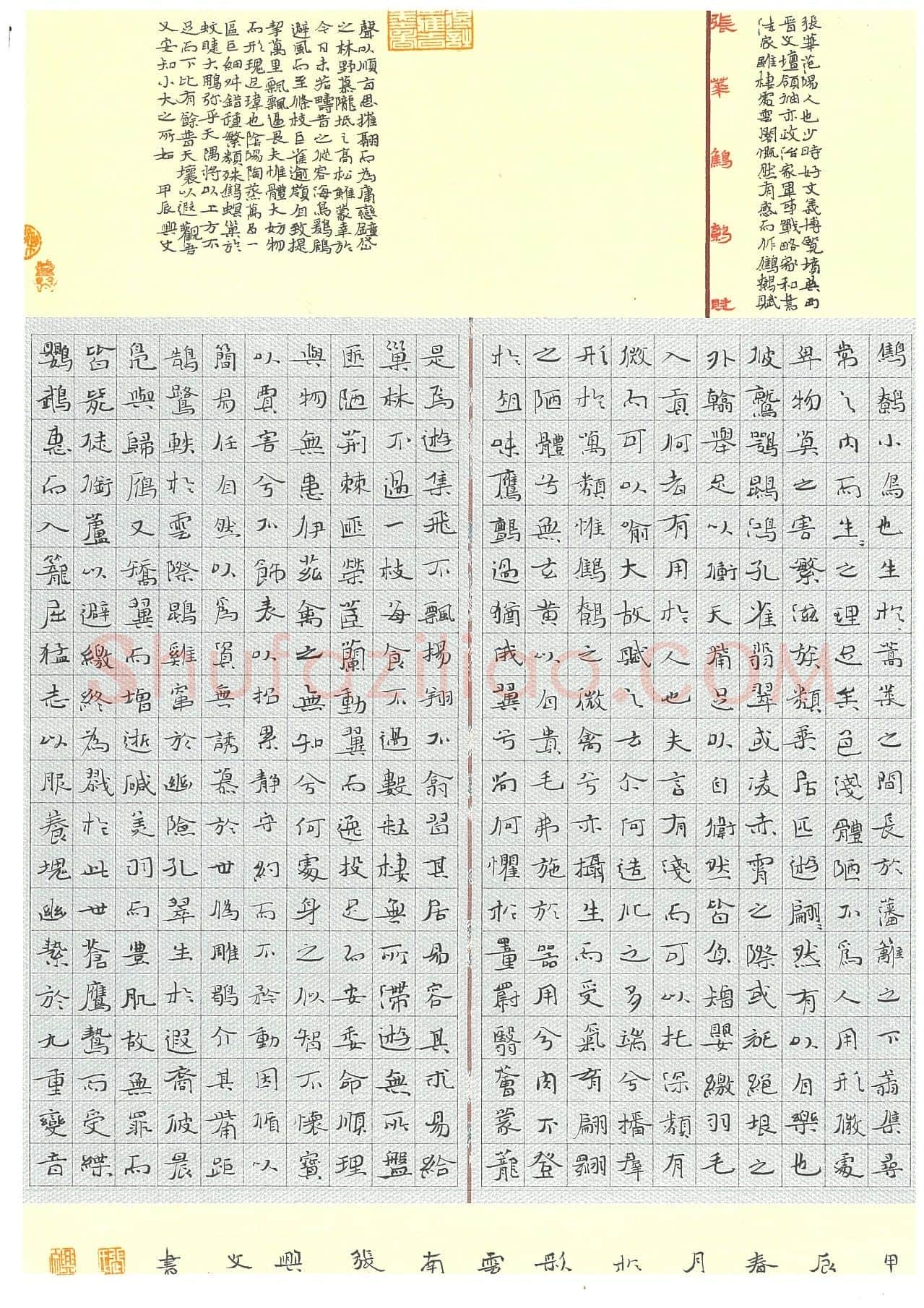 张兴文硬笔楷书张华鹪鹩赋,张兴文硬笔书法作品