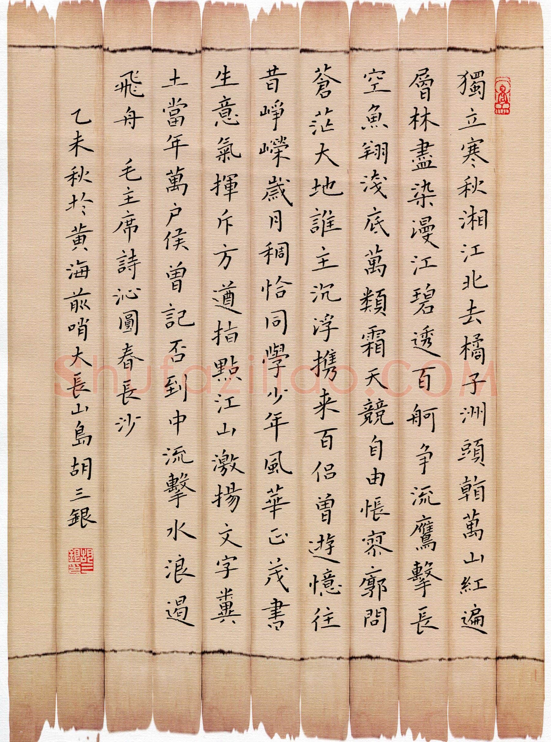 胡三银硬笔楷书毛泽东词沁园春长沙,胡三银硬笔书法作品