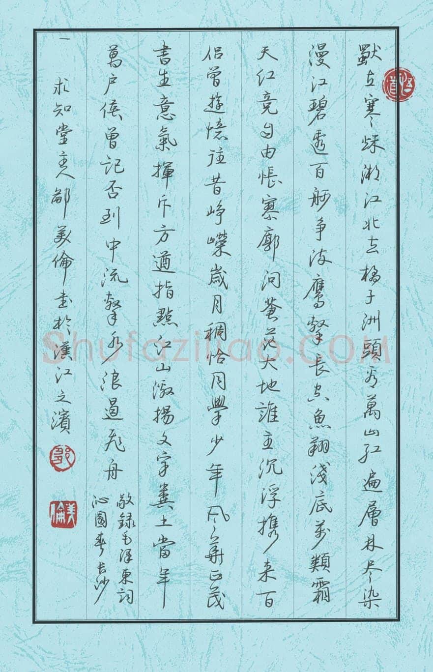 邹美伦硬笔行书毛泽东词沁园春长沙,邹美伦硬笔书法作品