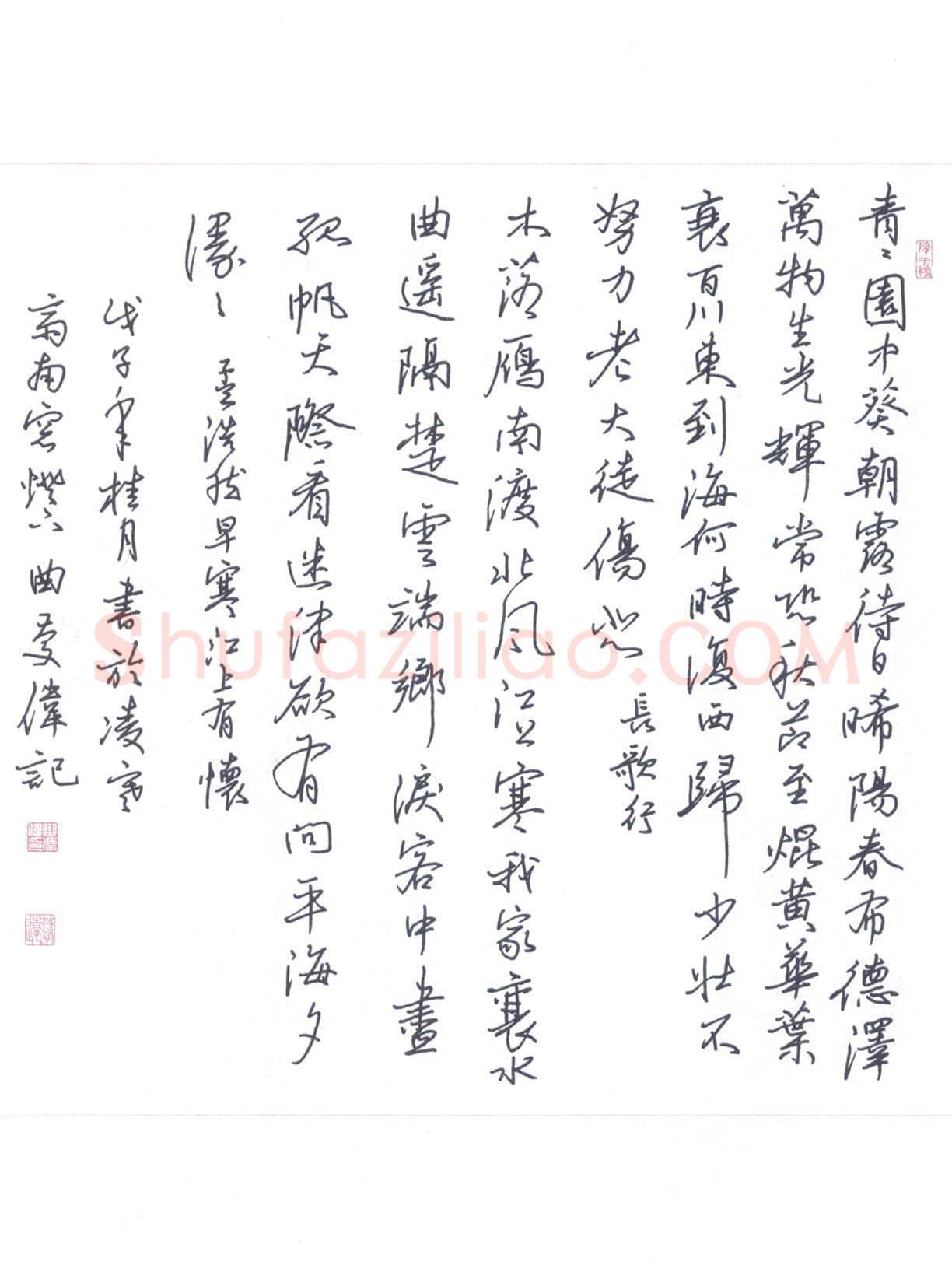 曲庆伟硬笔行书古诗二首,曲庆伟硬笔书法作品