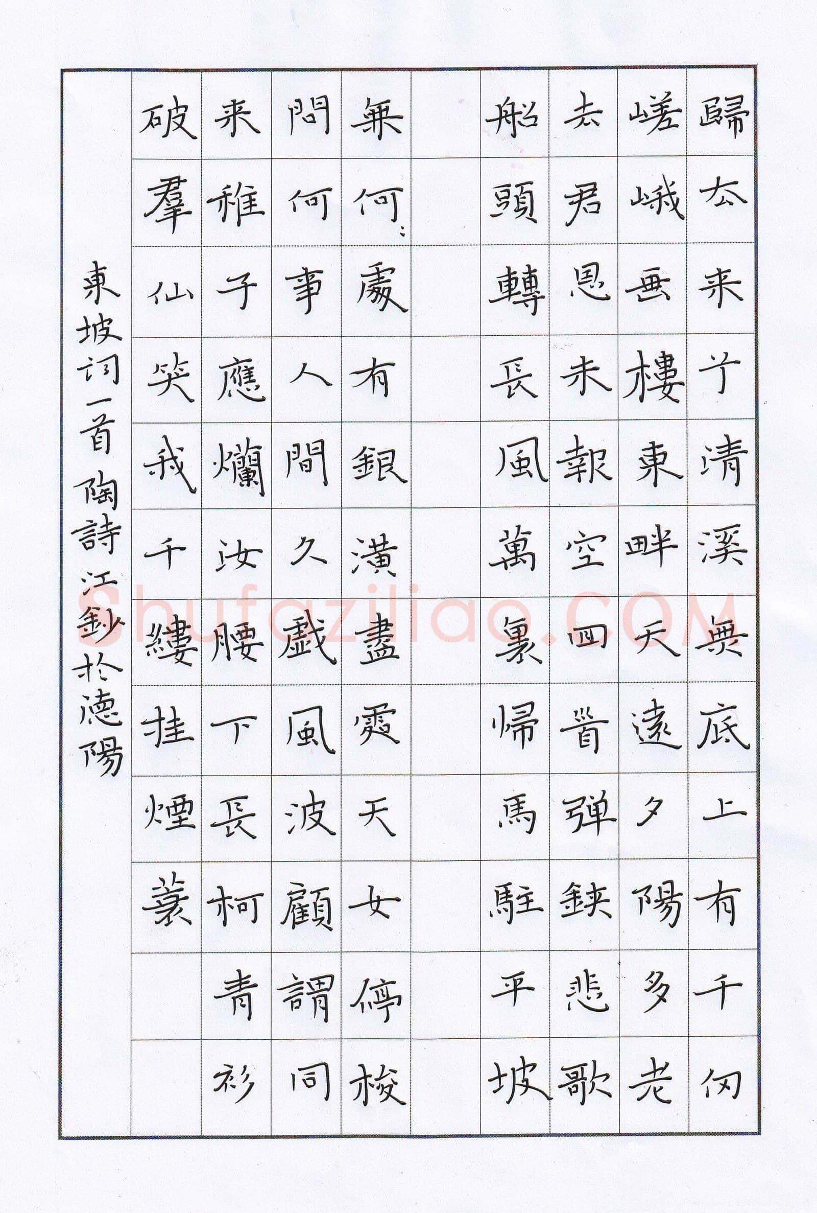 陶诗江硬笔楷书东坡词一首,陶诗江硬笔书法作品