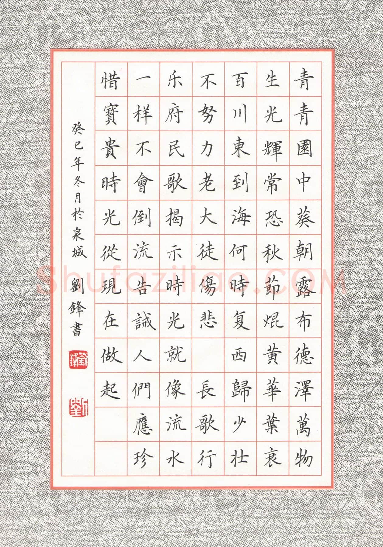 刘锋硬笔楷书汉乐府长歌行,刘锋硬笔书法作品