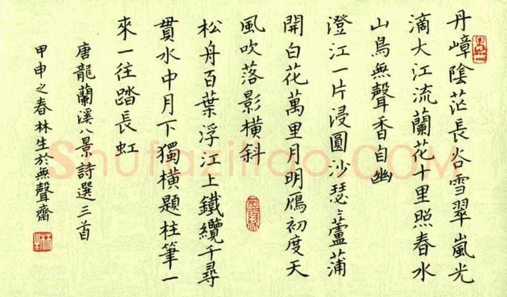 金林生硬笔楷书唐龙兰溪八景诗,金林生硬笔书法作品
