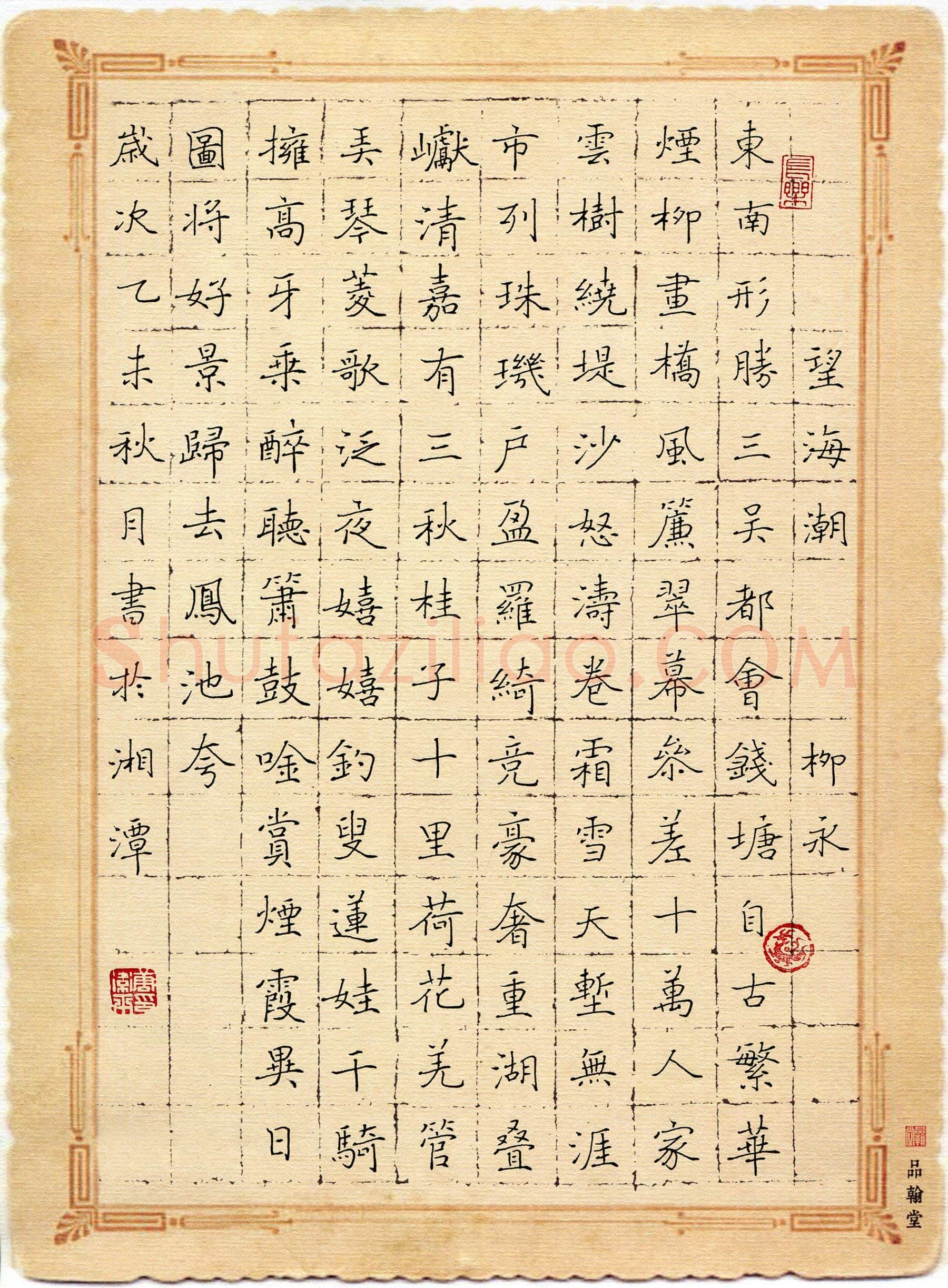 唐卫平硬笔楷书柳永词望海潮,唐卫平硬笔书法作品