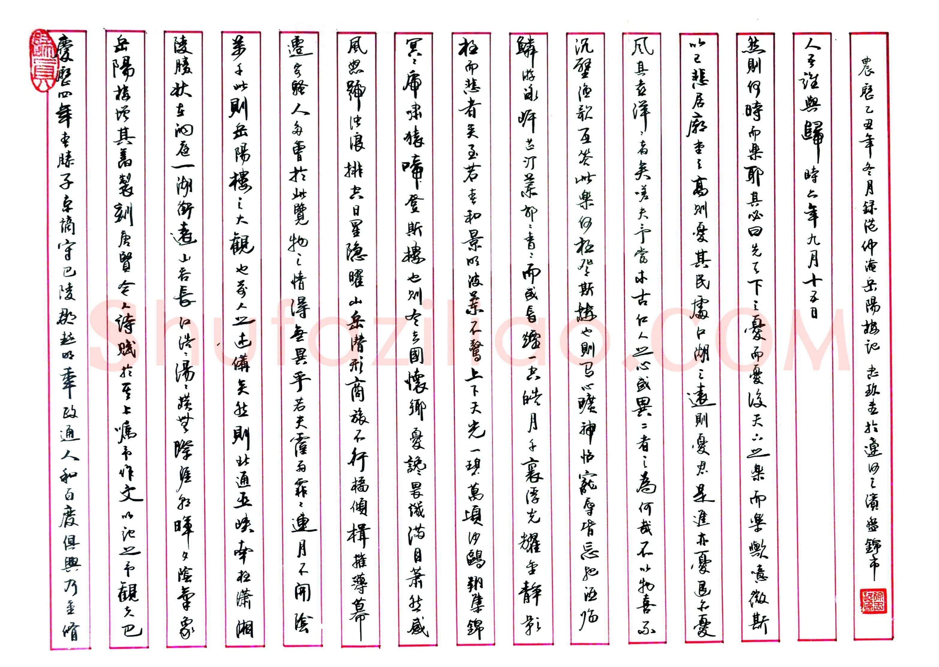 徐忠玖硬笔行书范仲淹岳阳楼记,徐忠玖硬笔书法作品