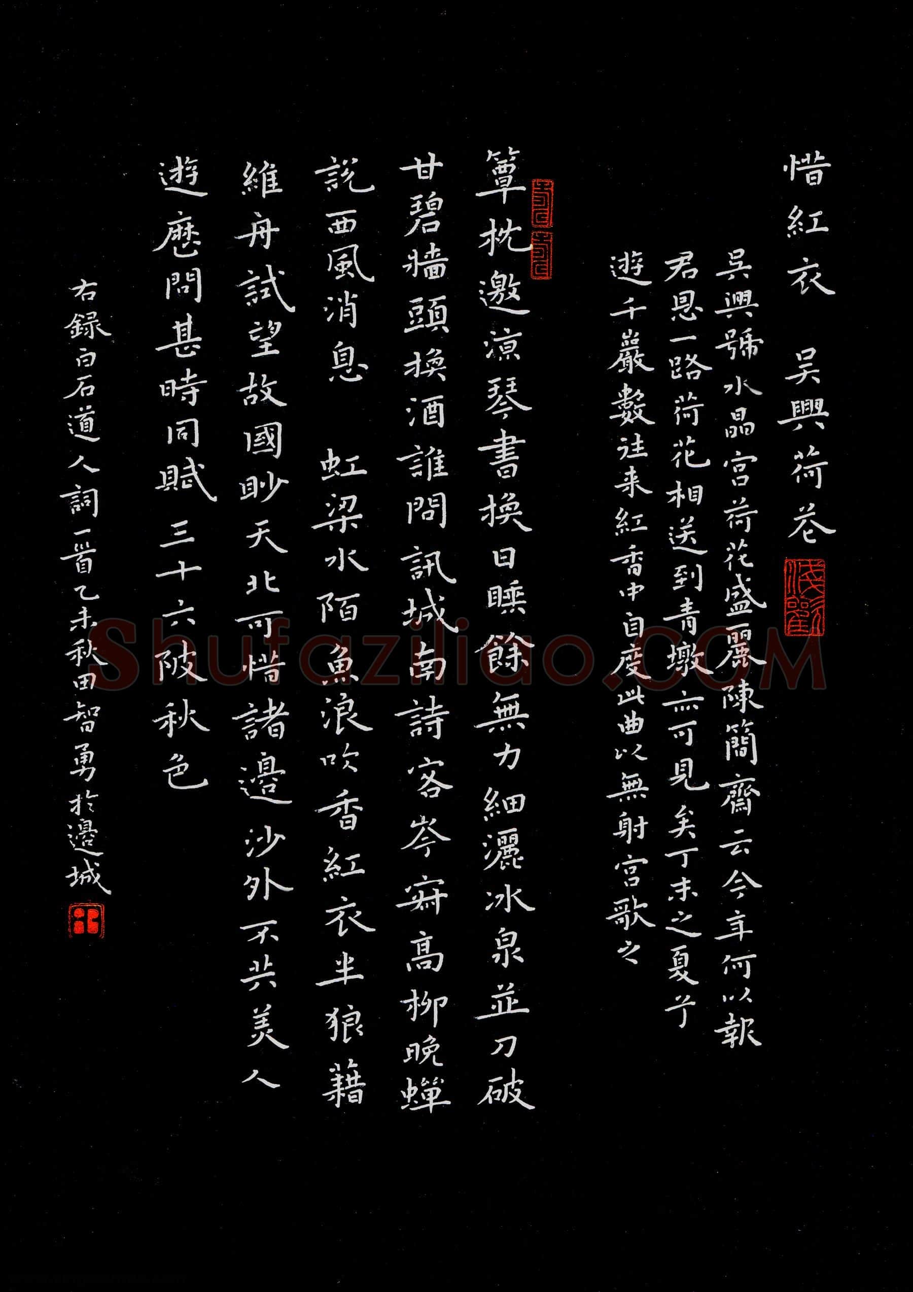 田智勇硬笔楷书姜夔词一首,田智勇硬笔书法作品
