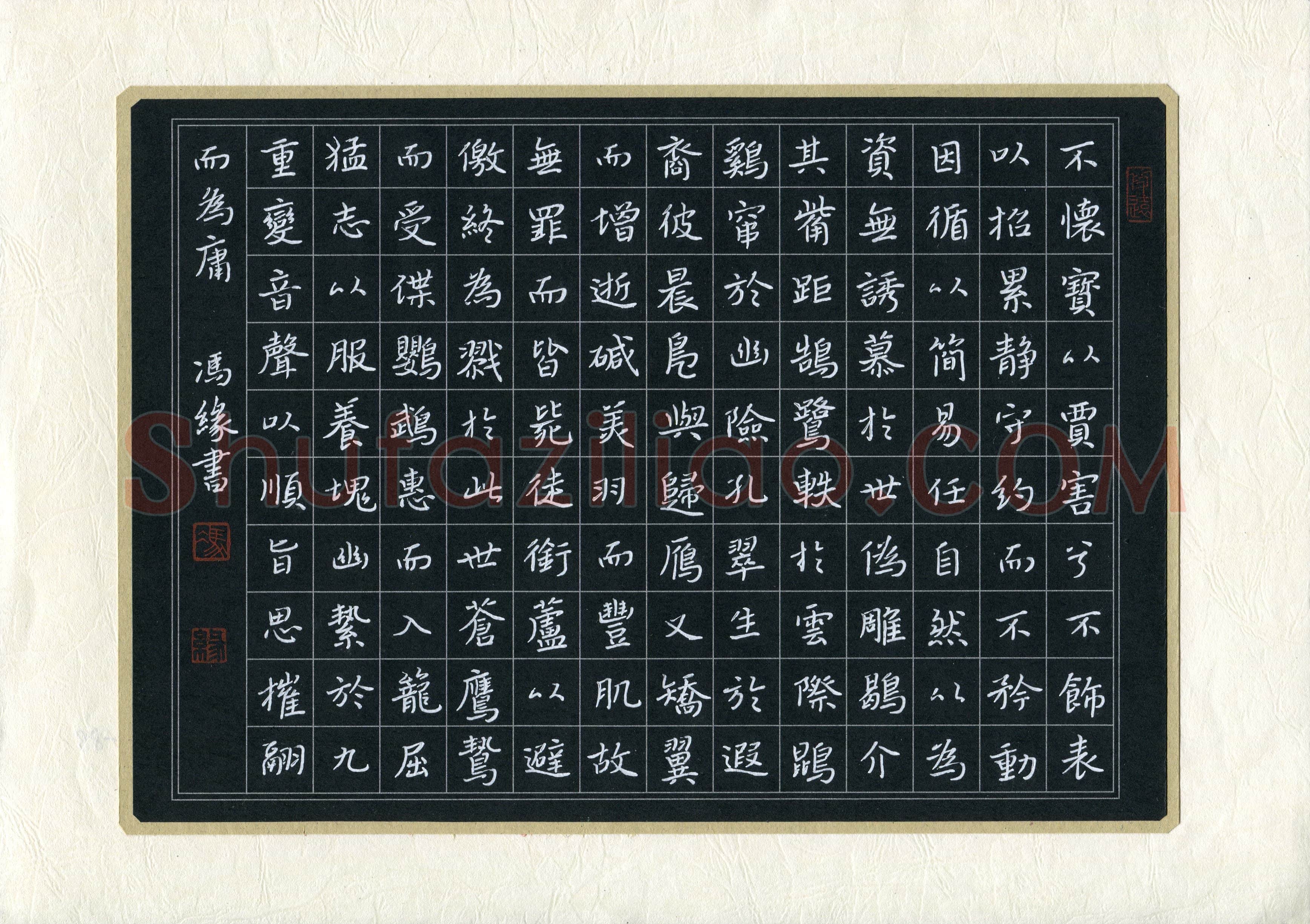 冯缘(少儿组 16岁 金奖)硬笔书法大赛获奖作品,冯缘硬笔书法作品