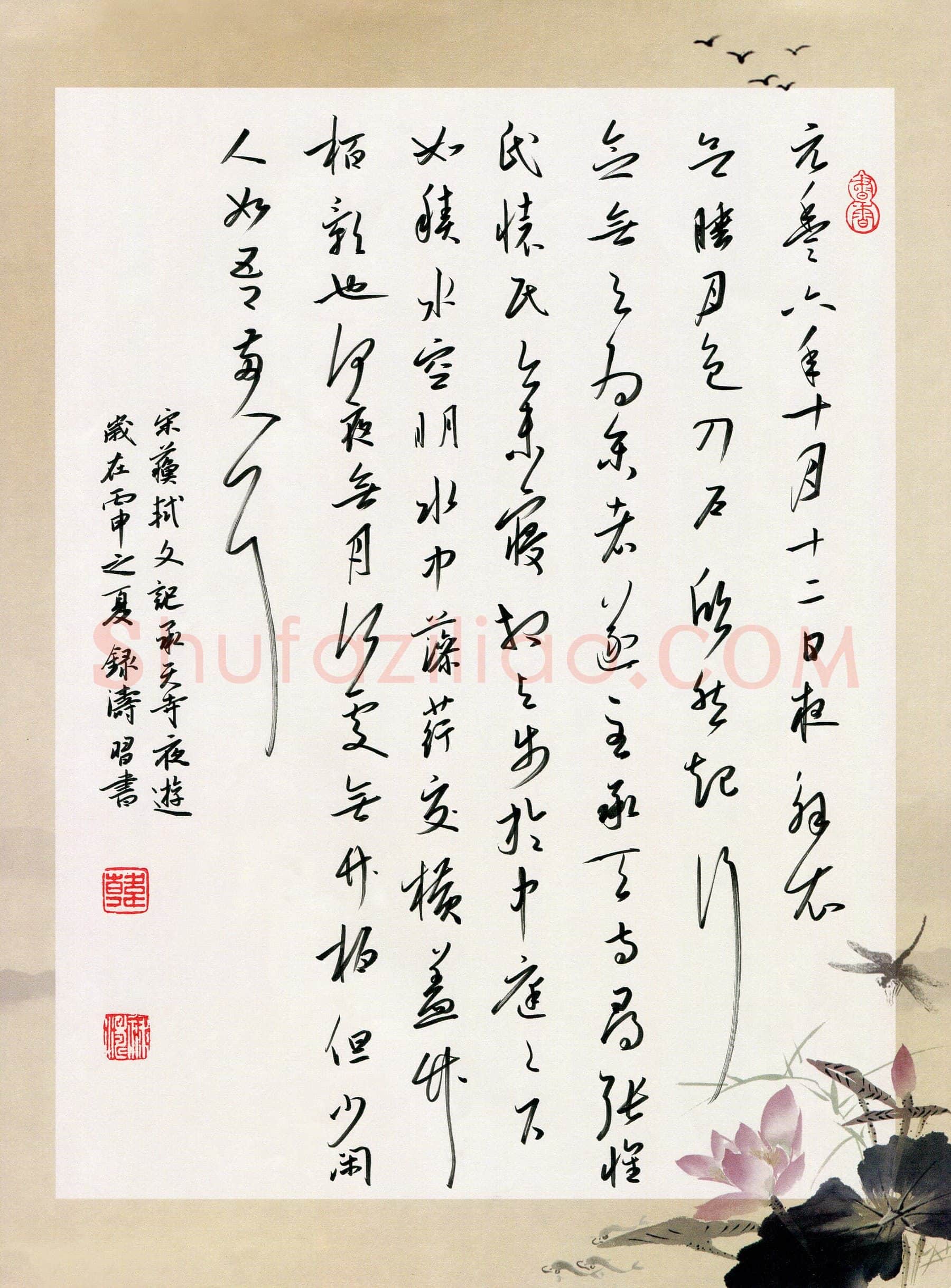韩录涛硬笔行草苏轼文承天寺夜游,韩录涛硬笔书法作品