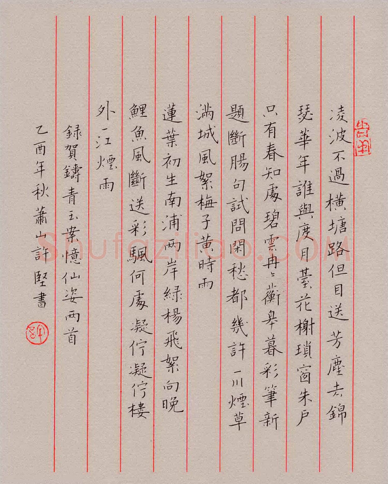 许坚硬笔楷书贺铸词两首,许坚硬笔书法作品
