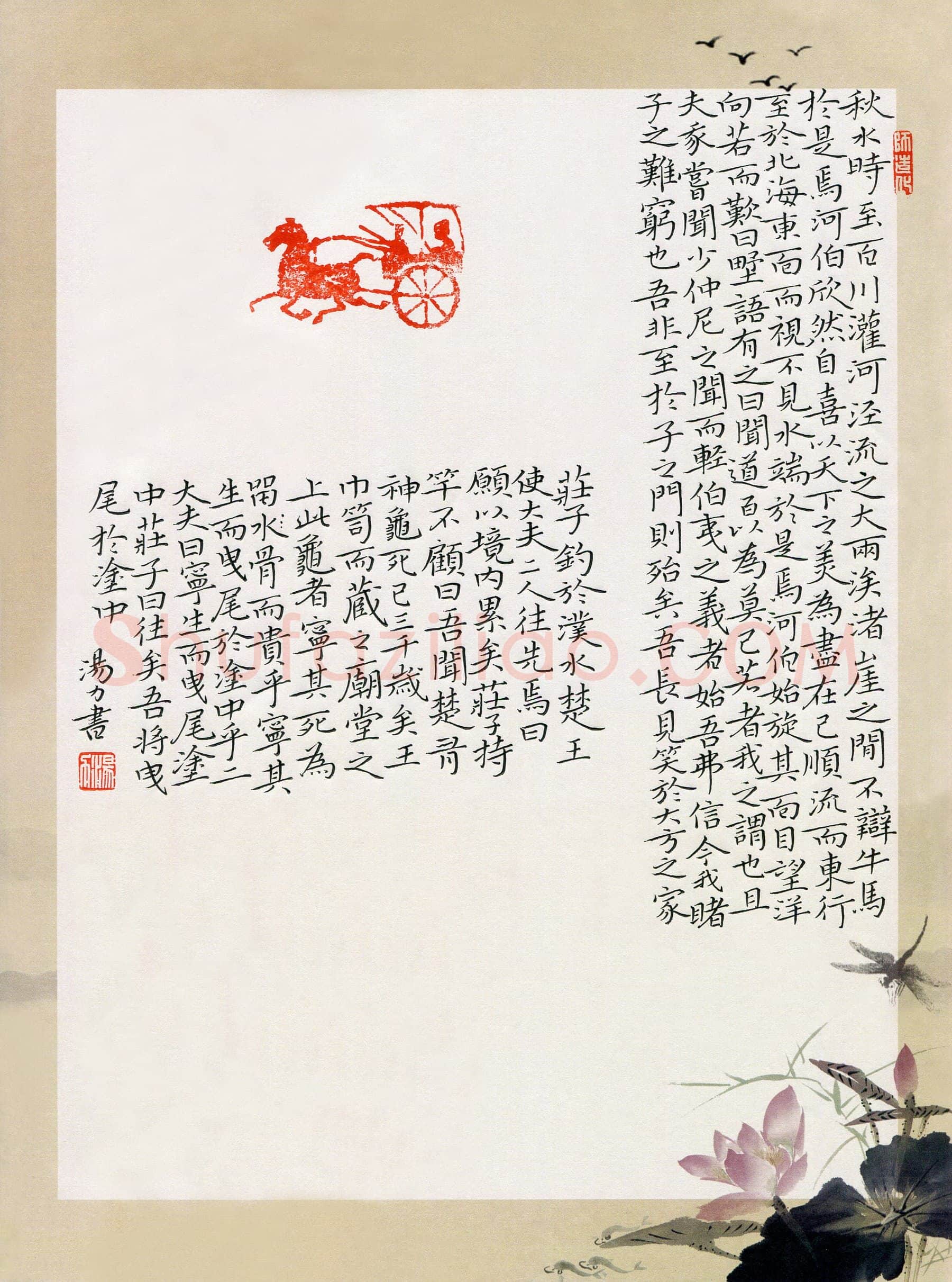 汤力硬笔楷书庄子秋水,汤力硬笔书法作品