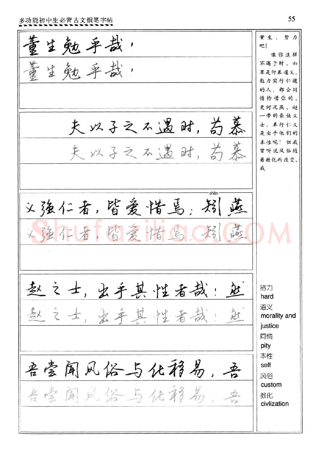 任平钢笔行书字帖《初中生必背古文》 | 硬笔书法字帖