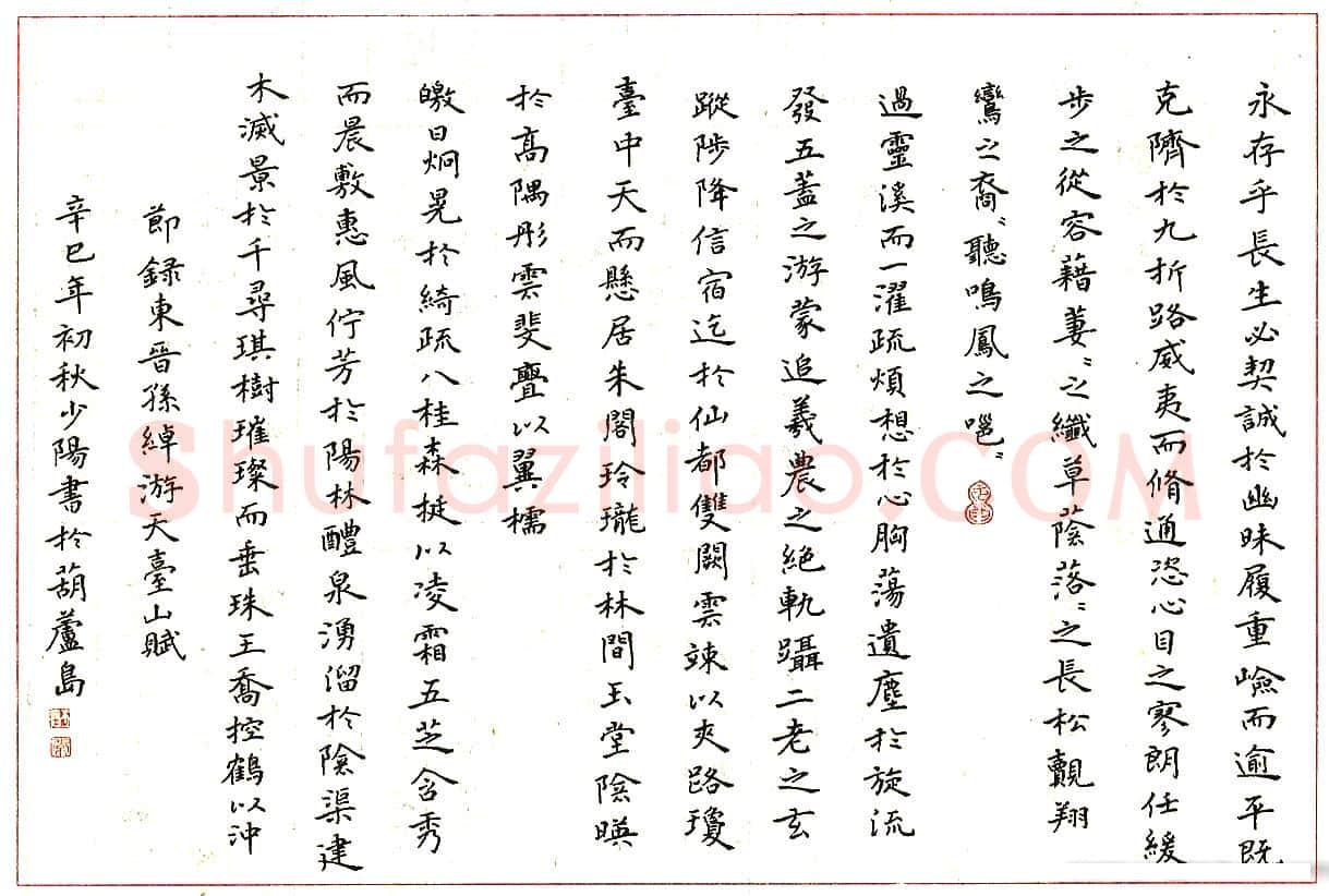 常少阳硬笔楷书节录东晋孙绰游天台山赋 硬笔书法作品欣赏