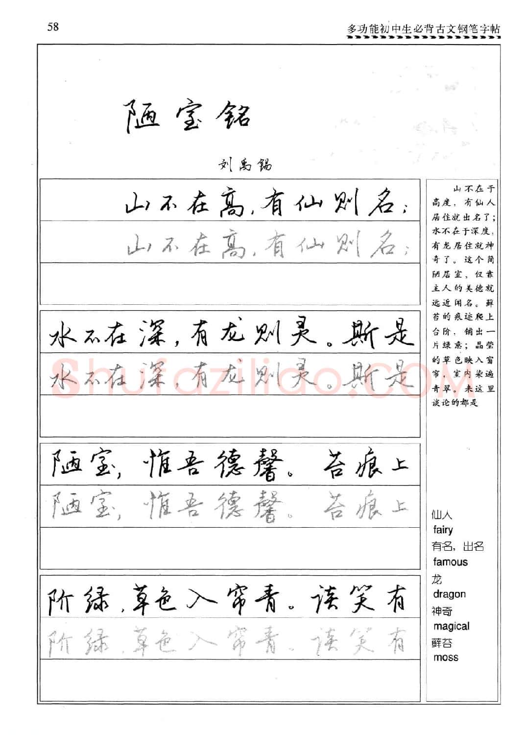 任平钢笔行书字帖《初中生必背古文》 | 硬笔书法字帖