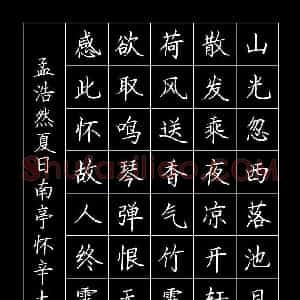 罗扬 硬笔楷书作品《孟浩然诗夏日南亭怀辛大》图片欣赏