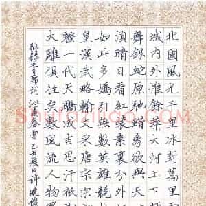 许晓俊 硬笔楷书作品《毛泽东词沁园春》图片欣赏