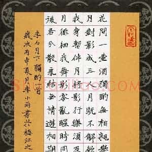 李小雨 硬笔楷书作品《李白诗月下独酌一首》图片欣赏