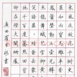 罗盛裕 硬笔楷书作品《辛弃疾词青玉案》图片欣赏