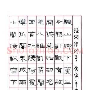 魏建国 硬笔隶书作品《陆游诗词》图片欣赏